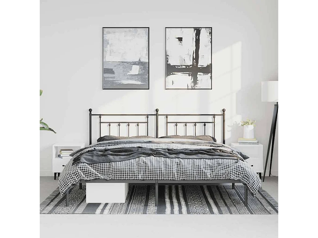 Cadre de lit métal sans matelas avec tête de lit noir 193x203cm