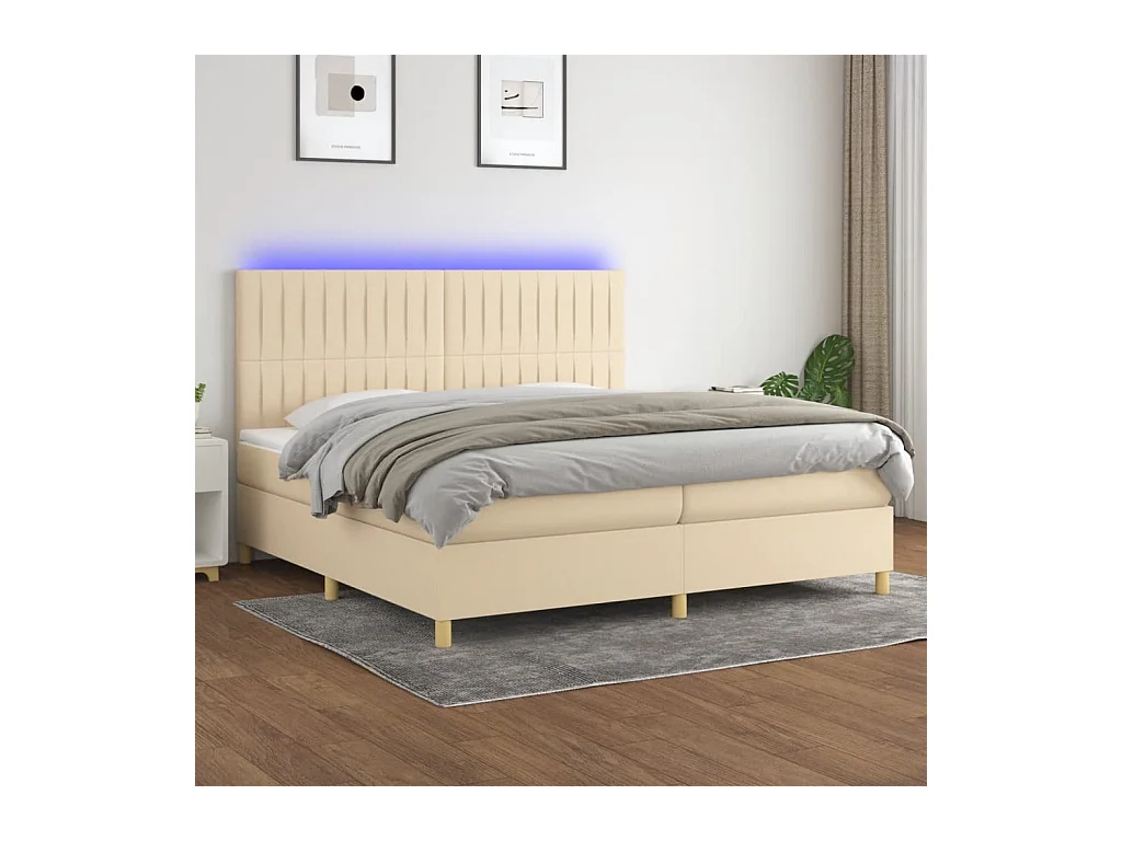 Sommier à lattes de lit et matelas et LED Crème 200x200cm Tissu
