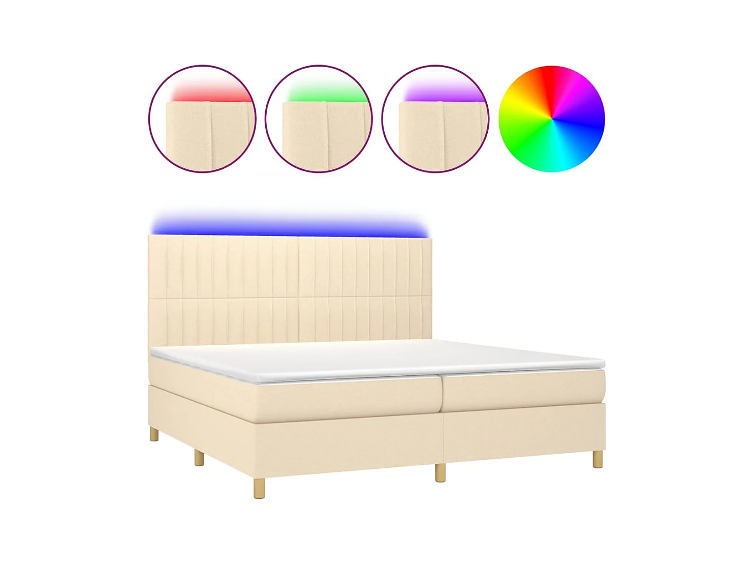 Sommier à lattes de lit et matelas et LED Crème 200x200cm Tissu