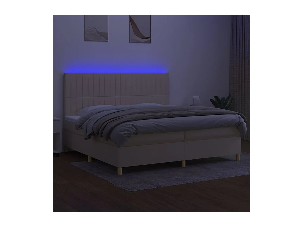 Sommier à lattes de lit et matelas et LED Crème 200x200cm Tissu