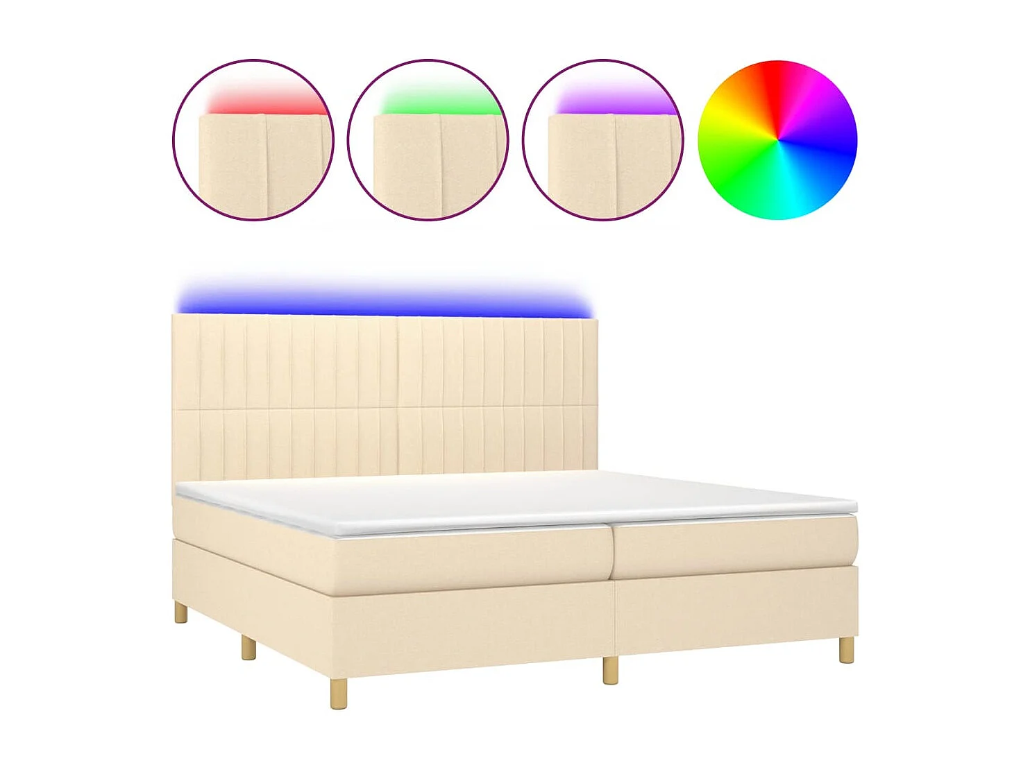 Sommier à lattes de lit et matelas et LED Crème 200x200cm Tissu