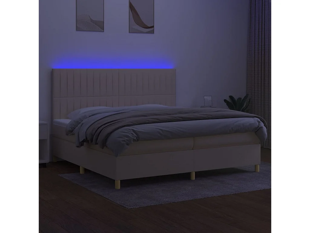 Sommier à lattes de lit et matelas et LED Crème 200x200cm Tissu