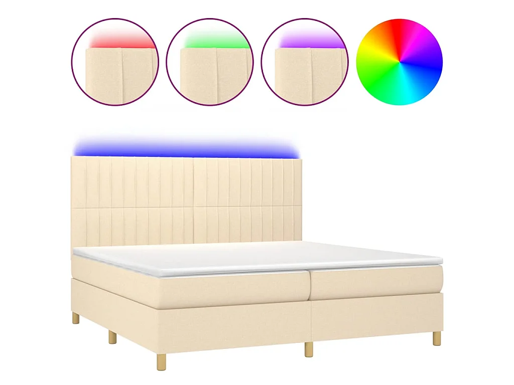 Sommier à lattes de lit et matelas et LED Crème 200x200cm Tissu