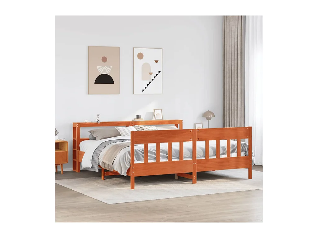 Cadre de lit sans matelas cire marron 200x200cm bois pin massif