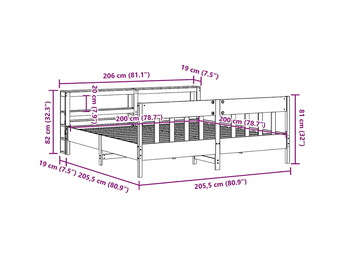 Cadre de lit sans matelas cire marron 200x200cm bois pin massif