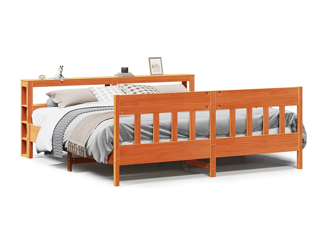 Cama sin colchón madera maciza de pino marrón cera 200x200 cm