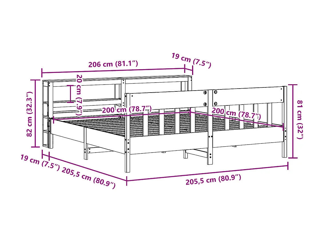 Cama sin colchón madera maciza de pino marrón cera 200x200 cm