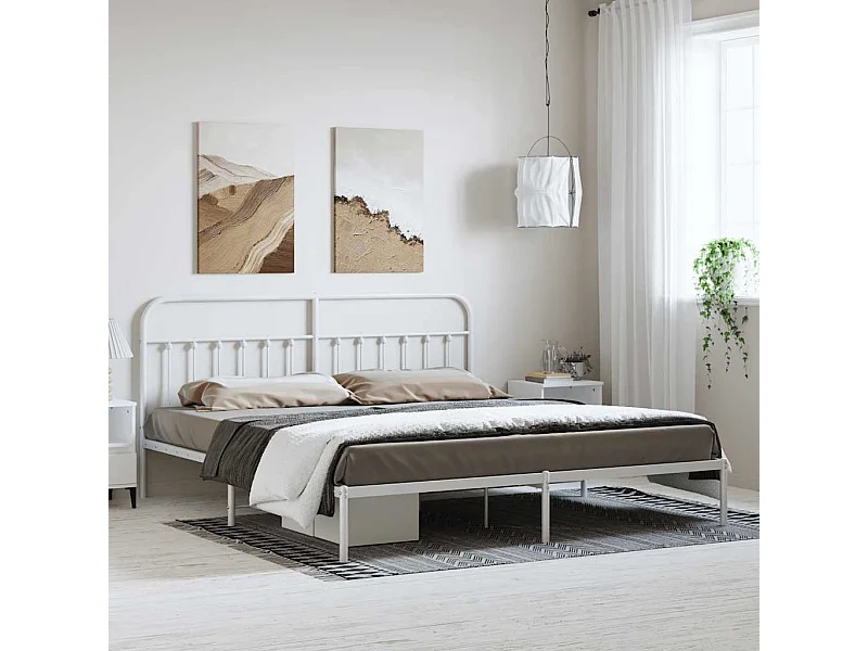 Cadre de lit métal sans matelas et tête de lit blanc 193x203 cm