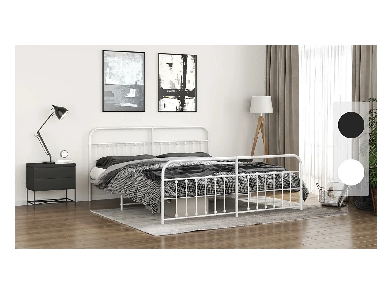 Cadre de lit métal sans matelas et tête de lit blanc 193x203 cm