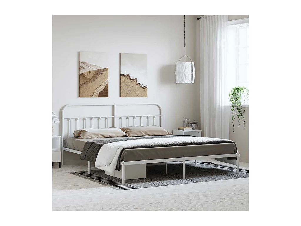 Cadre de lit métal sans matelas et tête de lit blanc 193x203 cm