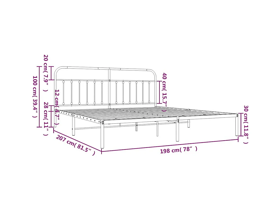 Bedframe met hoofdbord metaal wit 193x203 cm