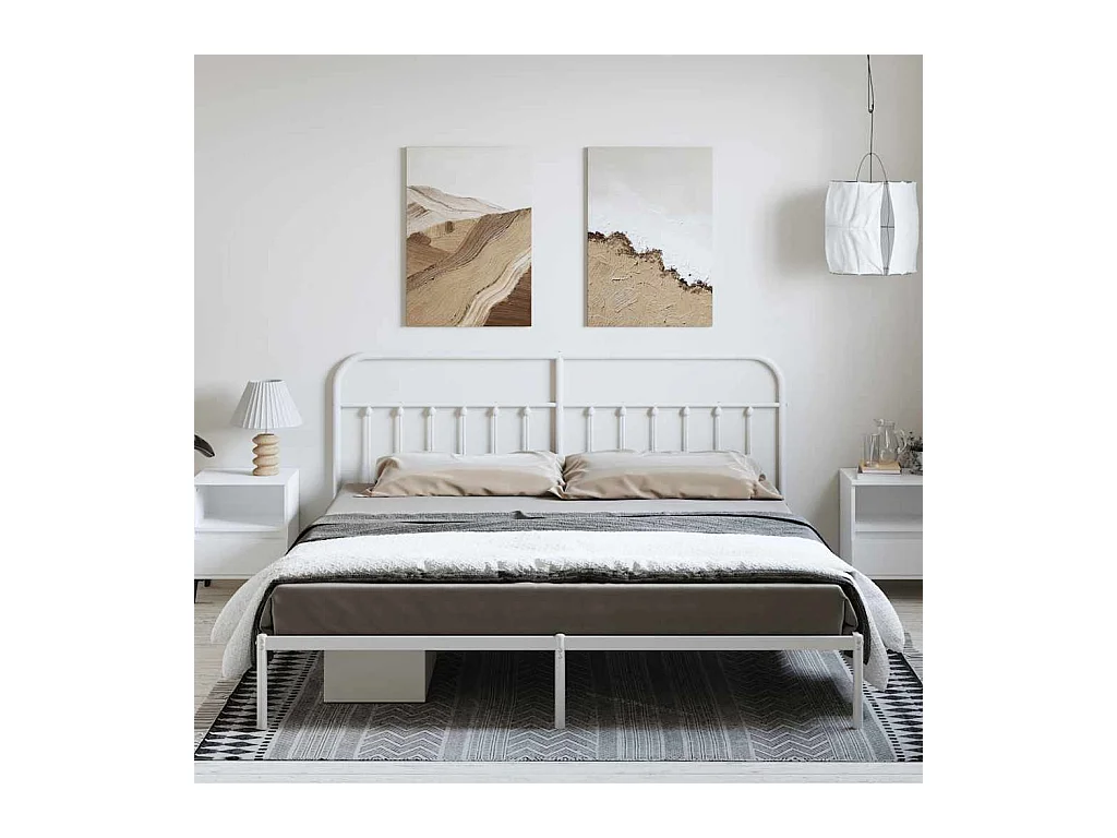 Bedframe met hoofdbord metaal wit 193x203 cm