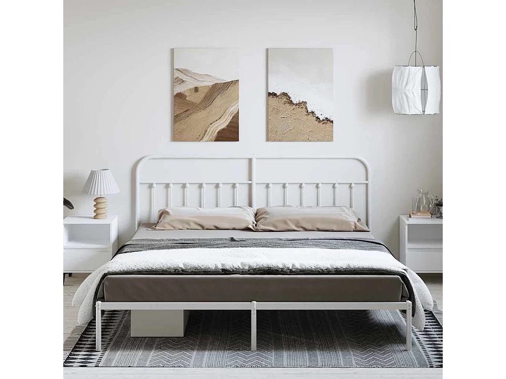 Cadre de lit métal sans matelas et tête de lit blanc 193x203 cm