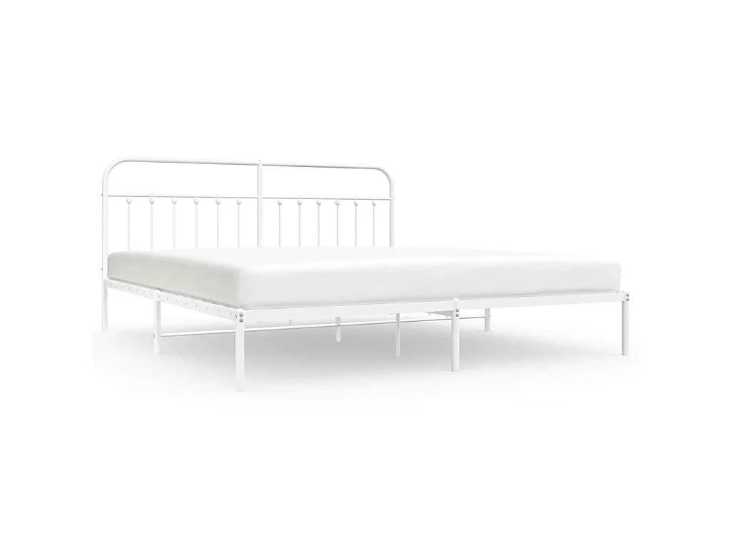 Cadre de lit métal sans matelas et tête de lit blanc 193x203 cm
