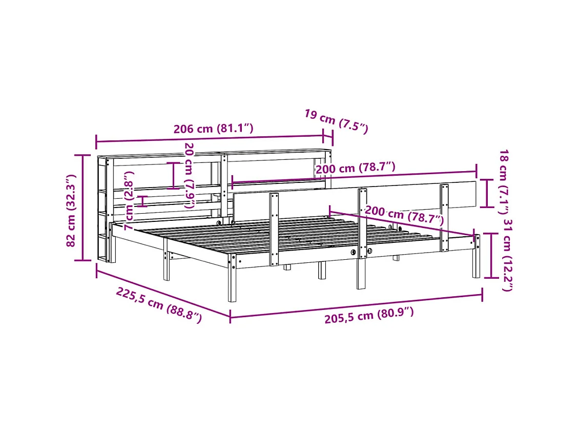 Cadre de lit sans matelas 200x200 cm bois massif de pin
