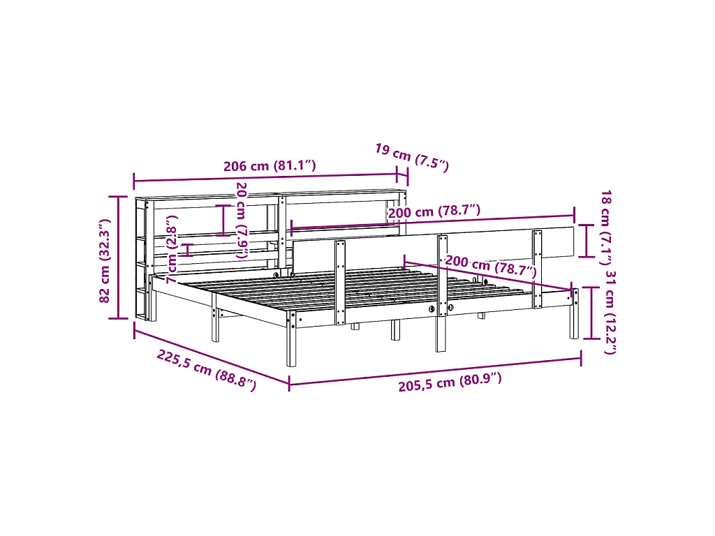 Bedframe zonder matras massief grenenhout 200x200 cm