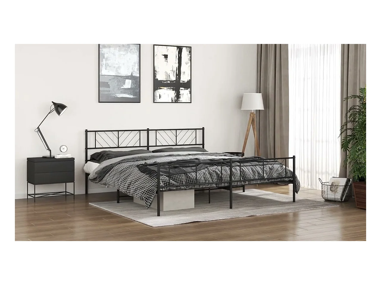 Cadre de lit métal sans matelas avec tête de lit noir 193x203cm