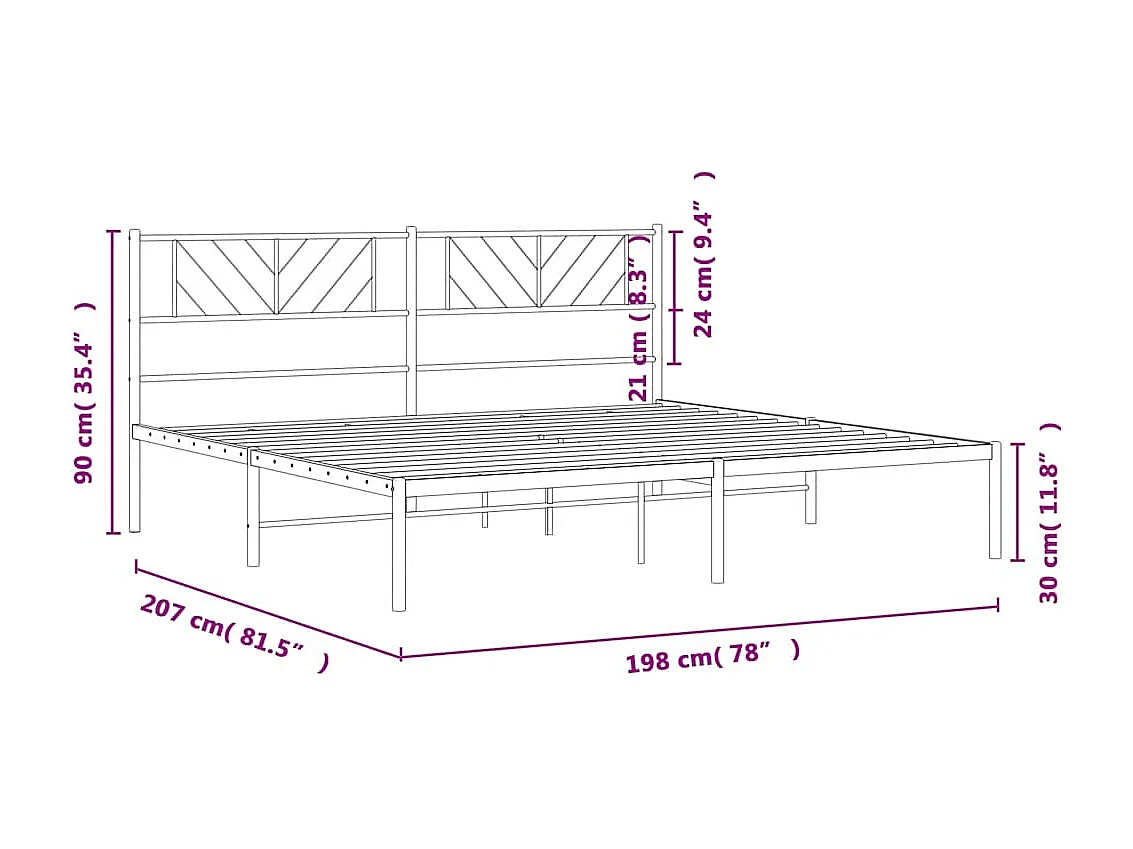 Cadre de lit métal sans matelas avec tête de lit noir 193x203cm