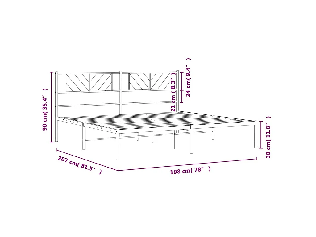 Cadre de lit métal sans matelas avec tête de lit noir 193x203cm