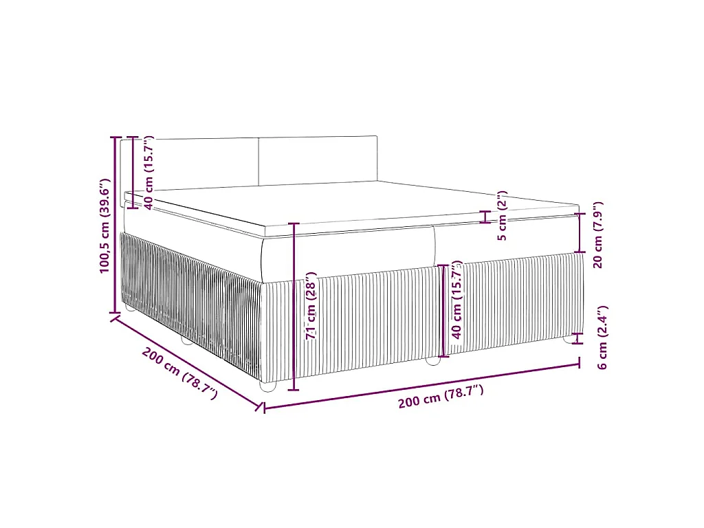Cama box spring con colchón tela gris oscuro 200x200 cm