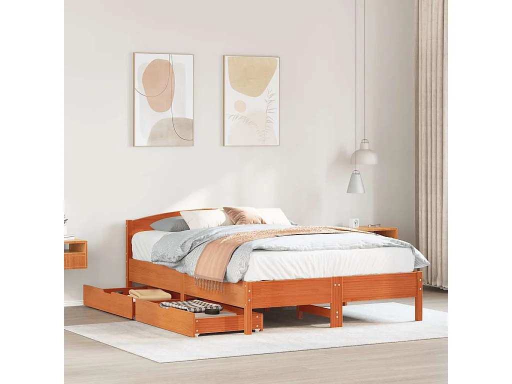 Cadre de lit sans matelas cire marron 150x200cm bois pin massif