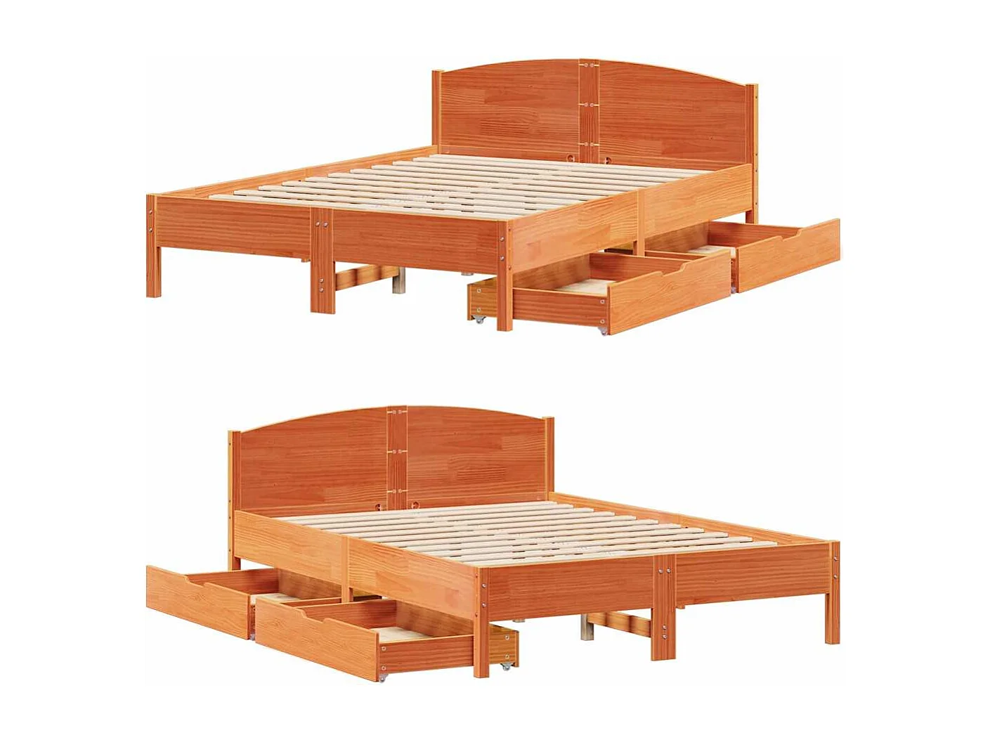 Cadre de lit sans matelas cire marron 150x200cm bois pin massif