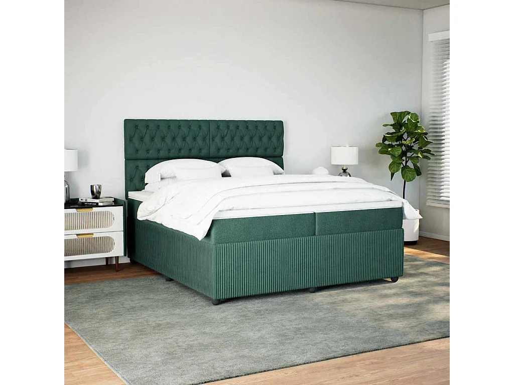Boxspringbett mit Matratze Dunkelgrün 200x200 cm Samt
