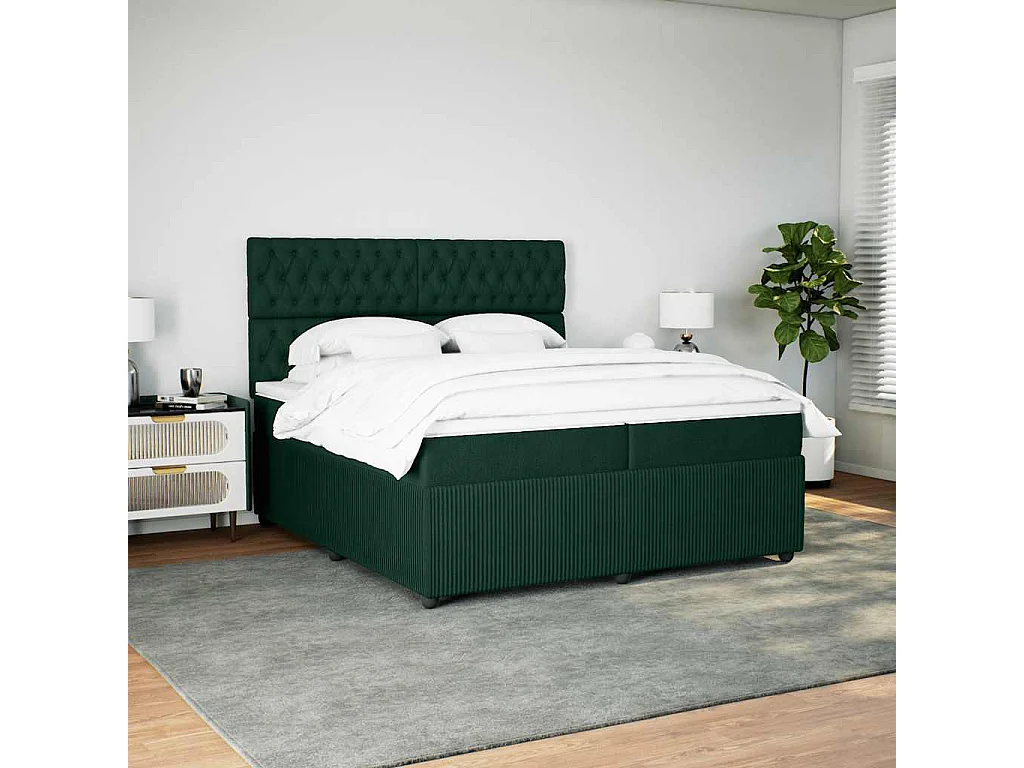 Boxspringbett mit Matratze Dunkelgrün 200x200 cm Samt