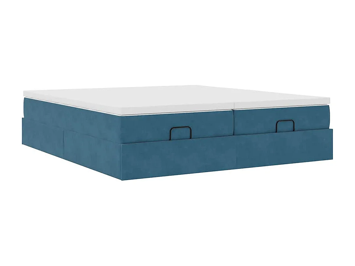 Cadre de lit ottoman avec matelas bleu foncé 200x200 cm velours