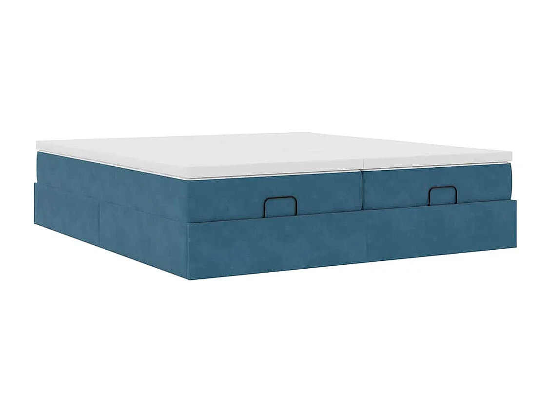 Cadre de lit ottoman avec matelas bleu foncé 200x200 cm velours