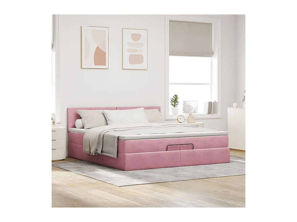Struttura Letto Pouf con Materassi Rosa 200x200 cm Velluto