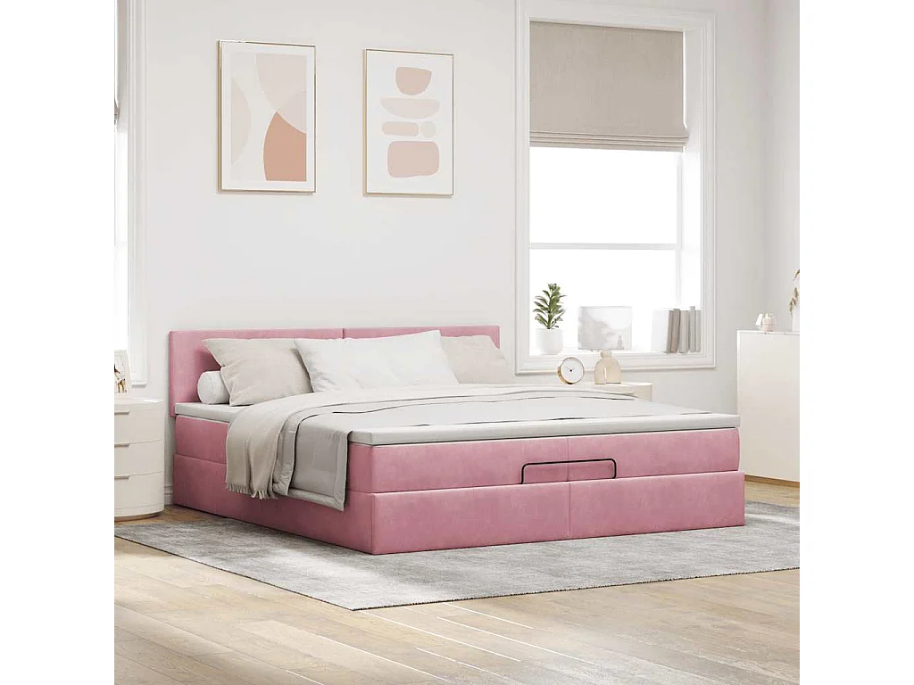 moldura de cama otomana  com colchão rosa 200x200cm Veludo