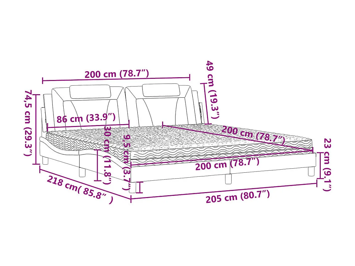 Bett "Viana" mit Matratze Schwarz 200x200 cm Kunstleder