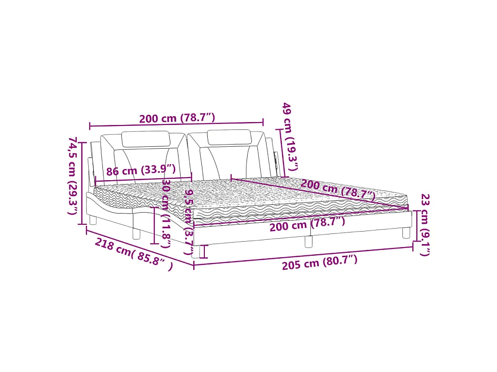 Bed "Viana" met matras kunstleer zwart 200x200 cm
