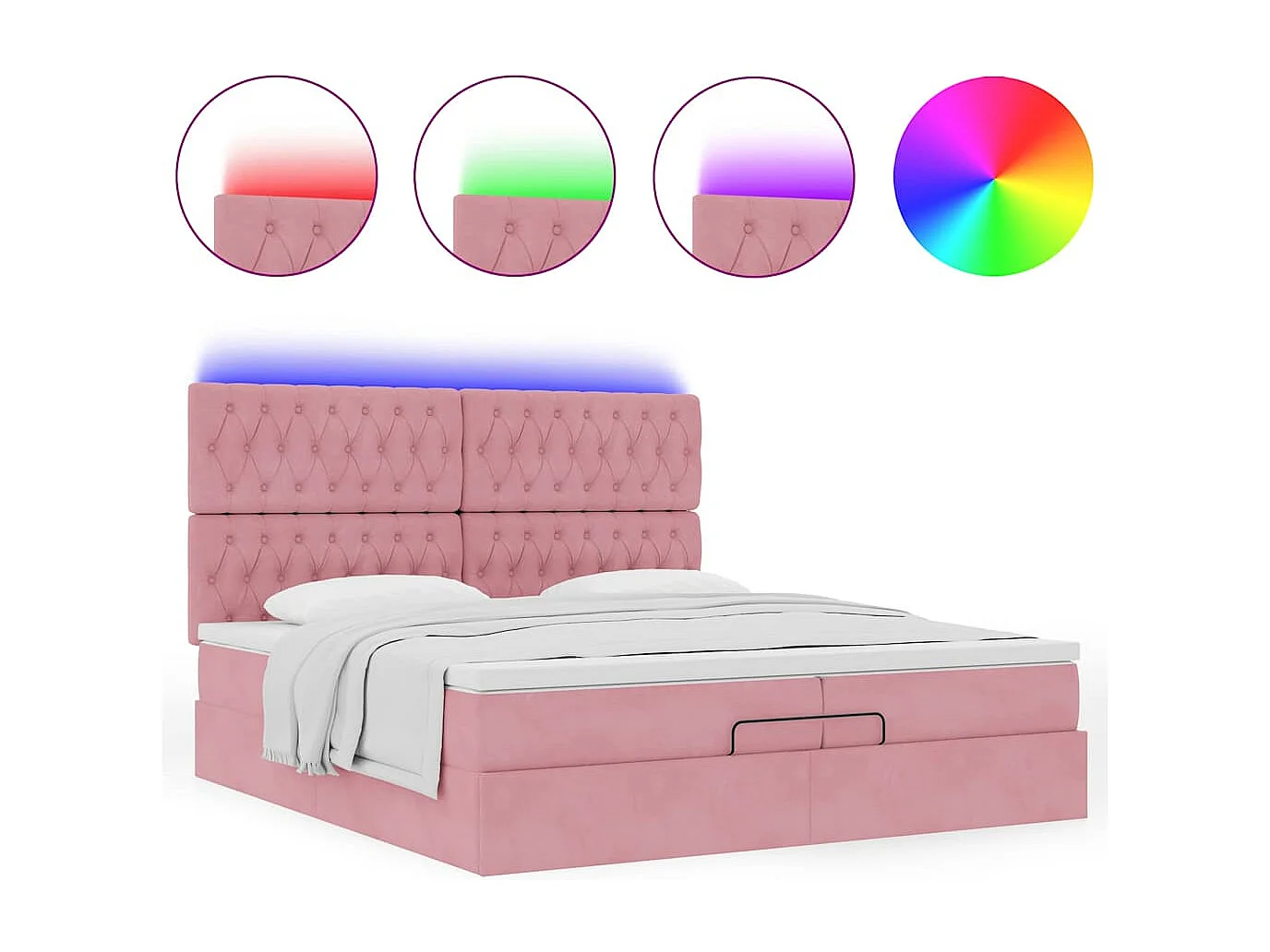 Ottoman bed met matrassen en LED's 200x200cm fluweel roze