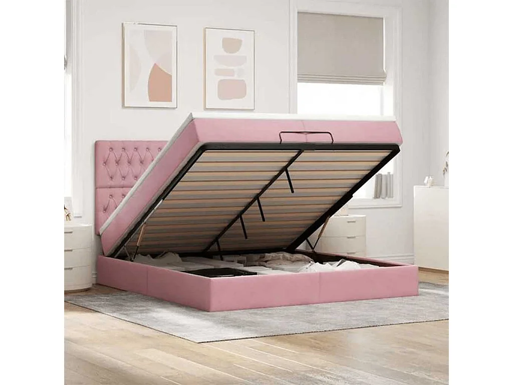 Ottoman bed met matrassen en LED's 200x200cm fluweel roze