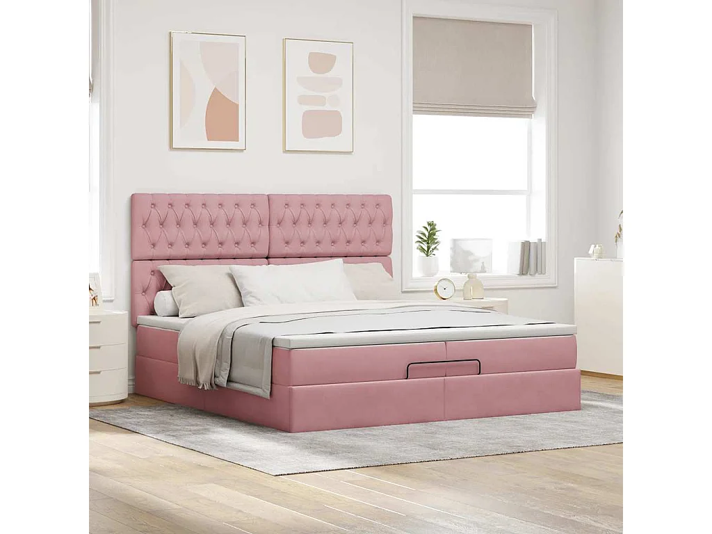 Ottoman bed met matrassen en LED's 200x200cm fluweel roze