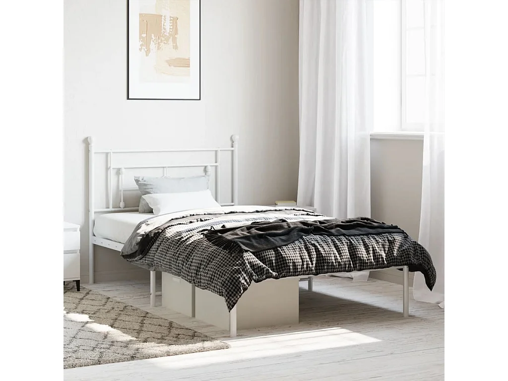 Cadre de lit métal sans matelas et tête de lit blanc 107x203 cm