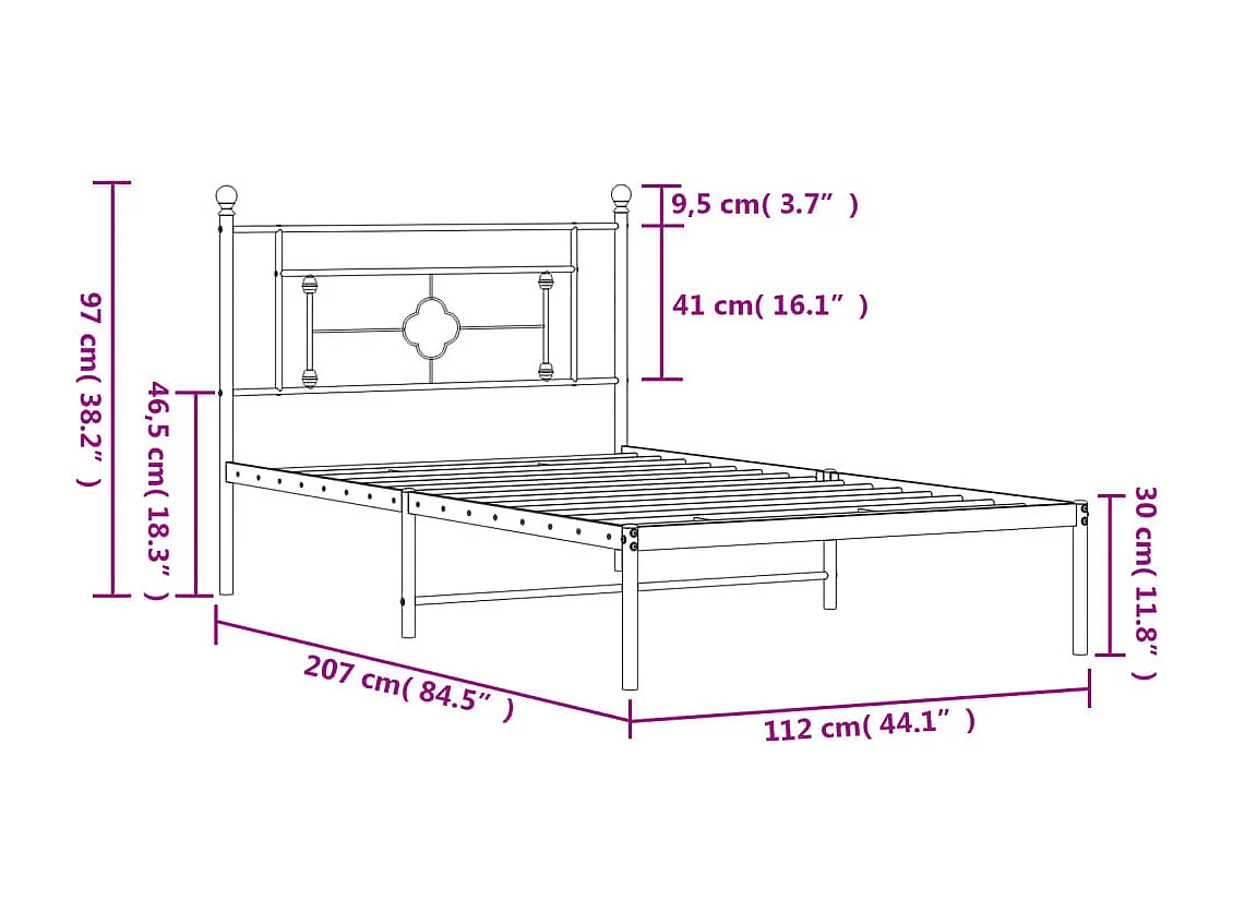 Cadre de lit métal sans matelas et tête de lit blanc 107x203 cm