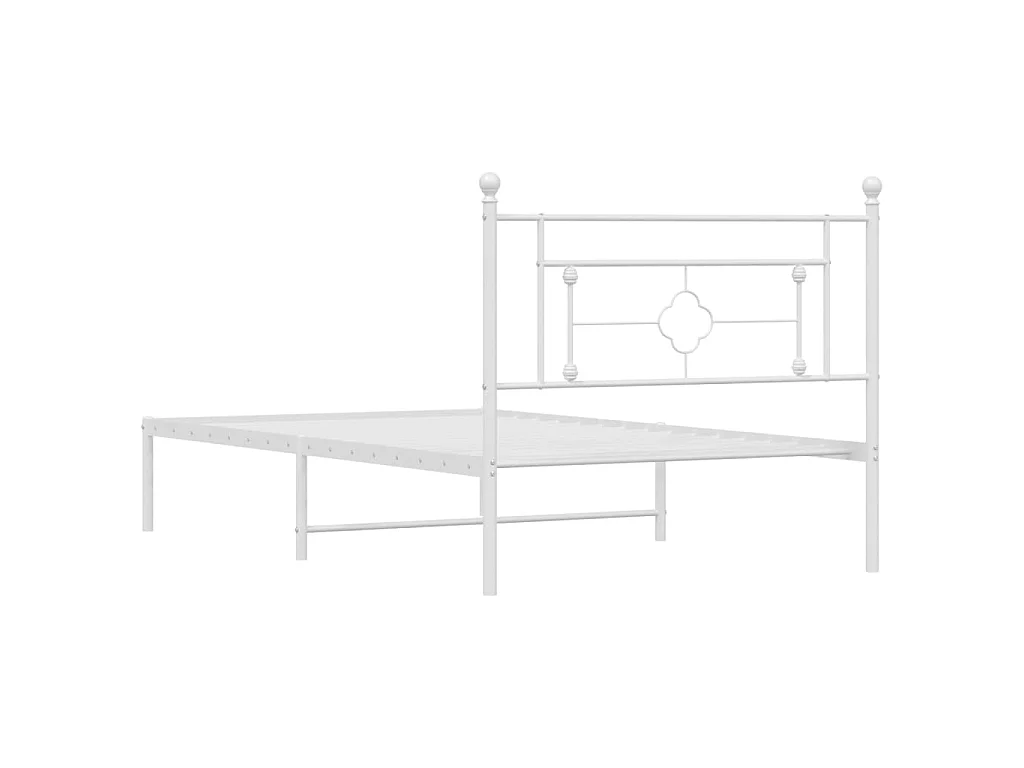 Cadre de lit métal sans matelas et tête de lit blanc 107x203 cm