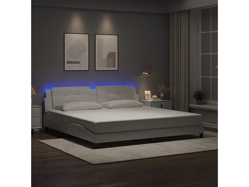 Bettgestell mit LED ohne Matratze "Zadar" Weiß 200x200 cm Kunstleder