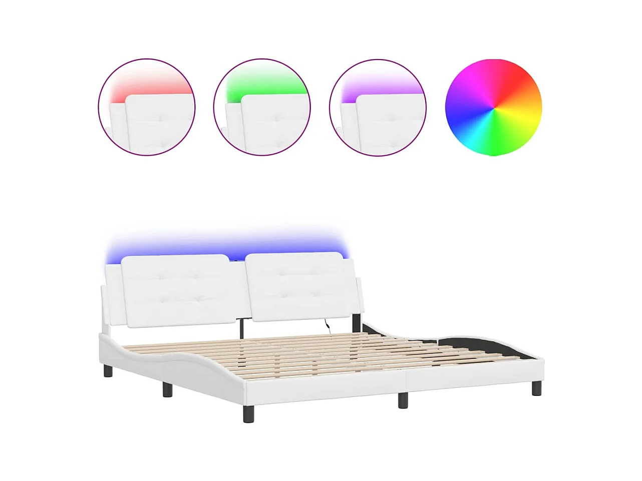 Bettgestell mit LED ohne Matratze "Zadar" Weiß 200x200 cm Kunstleder
