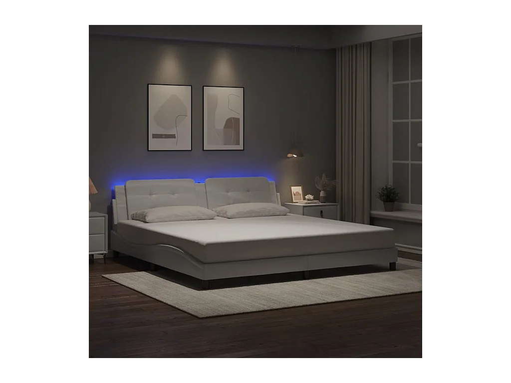 Cadre de lit avec LED sans matelas blanc 200x200 cm