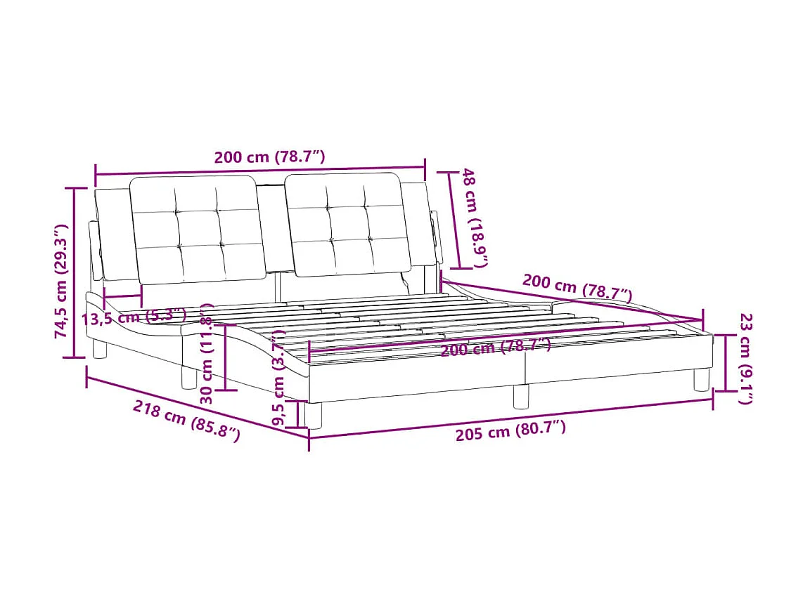 Bedframe met LED zonder matras "Zadar" wit 200x200 cm