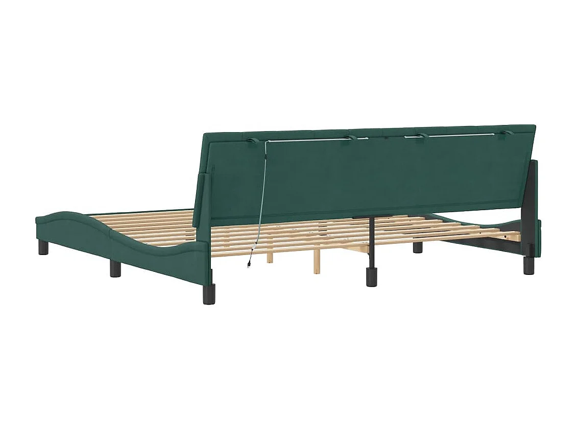 Cadre de lit avec lumières LED vert foncé 200x200 cm velours