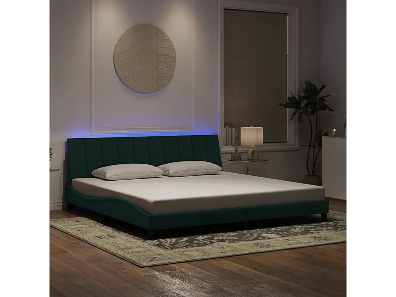 Cadre de lit avec lumières LED vert foncé 200x200 cm velours