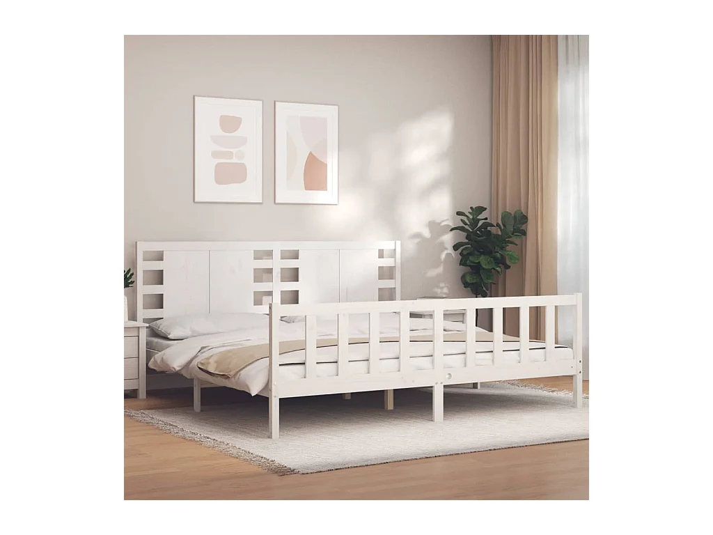 Cadre de lit sans matelas blanc 200x200 cm bois massif de pin