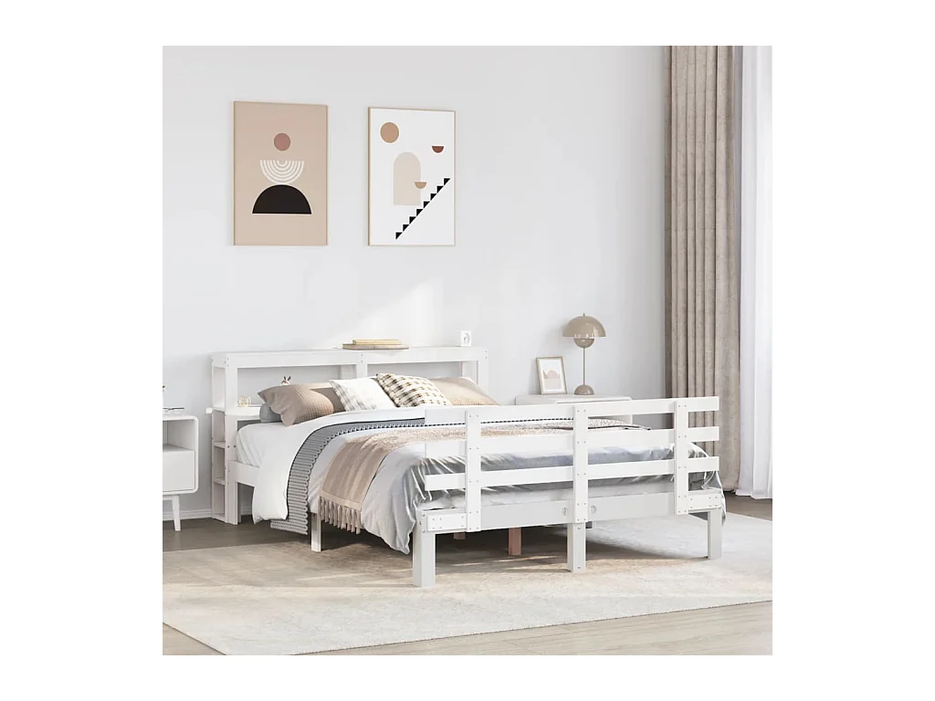 Estructura de cama con cabecero madera de pino blanco 150x200cm