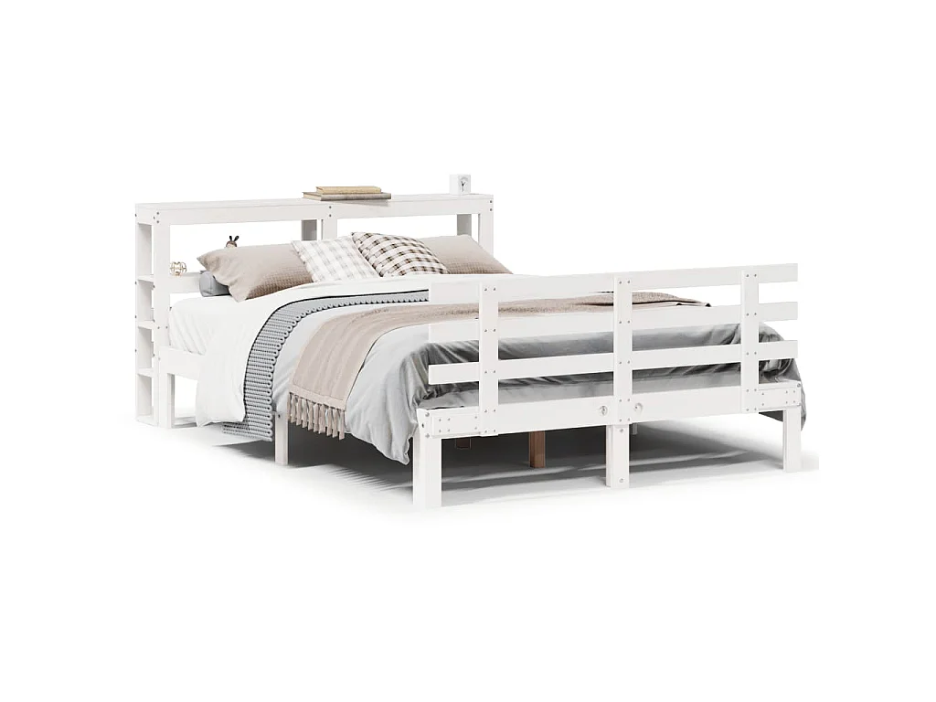 Estrutura de cama c/ cabeceira 150x200 cm pinho maciço branco
