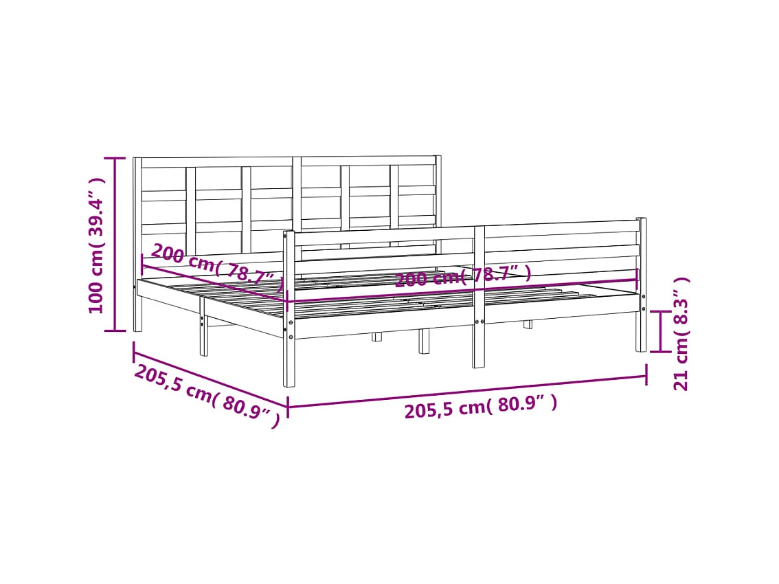 Cadre de lit sans matelas 200x200 cm bois massif